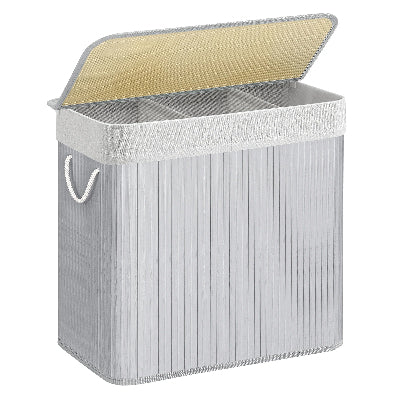 bac à linge 3 compartiments bambou gris