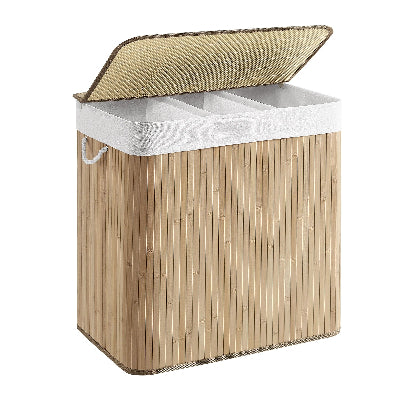 bac à linge 3 compartiments bambou naturel
