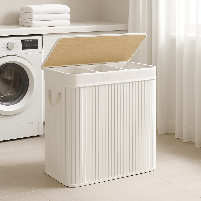 bac à linge 3 compartiments buanderie remplit linge sale
