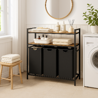 bac a linge 3 compartiments salle de bain miroir fenêtre