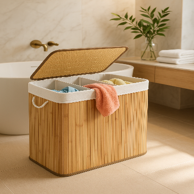 bac à linge 3 compartiments salle de bain remplit linge sale