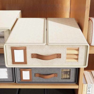 boite de rangement superposé une grise et une boite beige