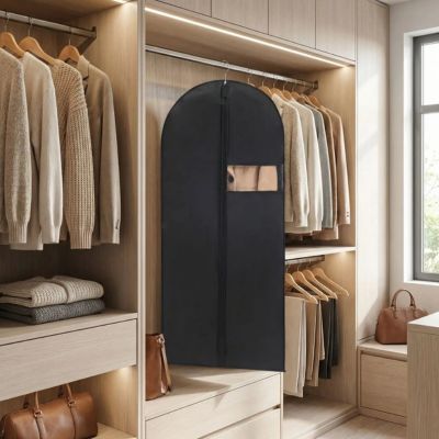 housse vetement penderie noir dans dressing