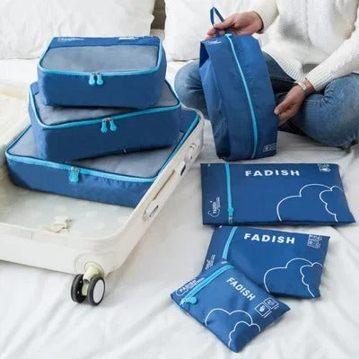 kit organisateur valise bleu 3 sacs 4 cubes différentes tailles