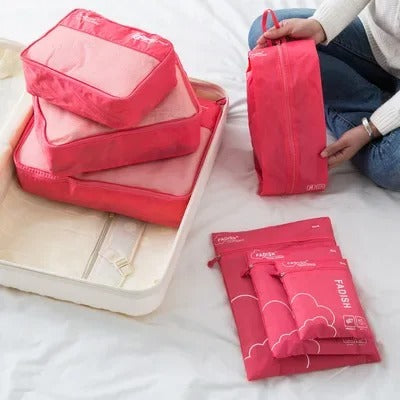 kit organisateur valise rouge 7 sacs et cubes différentes tailles