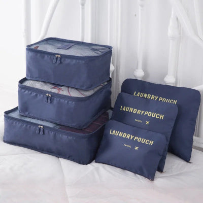 organisateur de valise bleu marine 3 cubes 3 pochettes