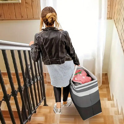 panier a linge 2 poignées transport facile escalier femme