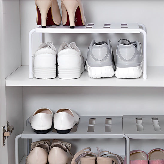 rangement chaussure blanc gris basket escarpin chaussure plate sandale