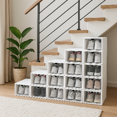 rangement chaussures optimise espace sous escalier boite reglable ergonomique