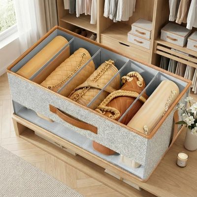 rangement sac a main gris clair ilot dressing