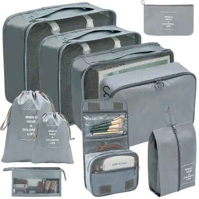 rangement valise gris 10 cubes rangement habit chaussures cosmétiques hygiène