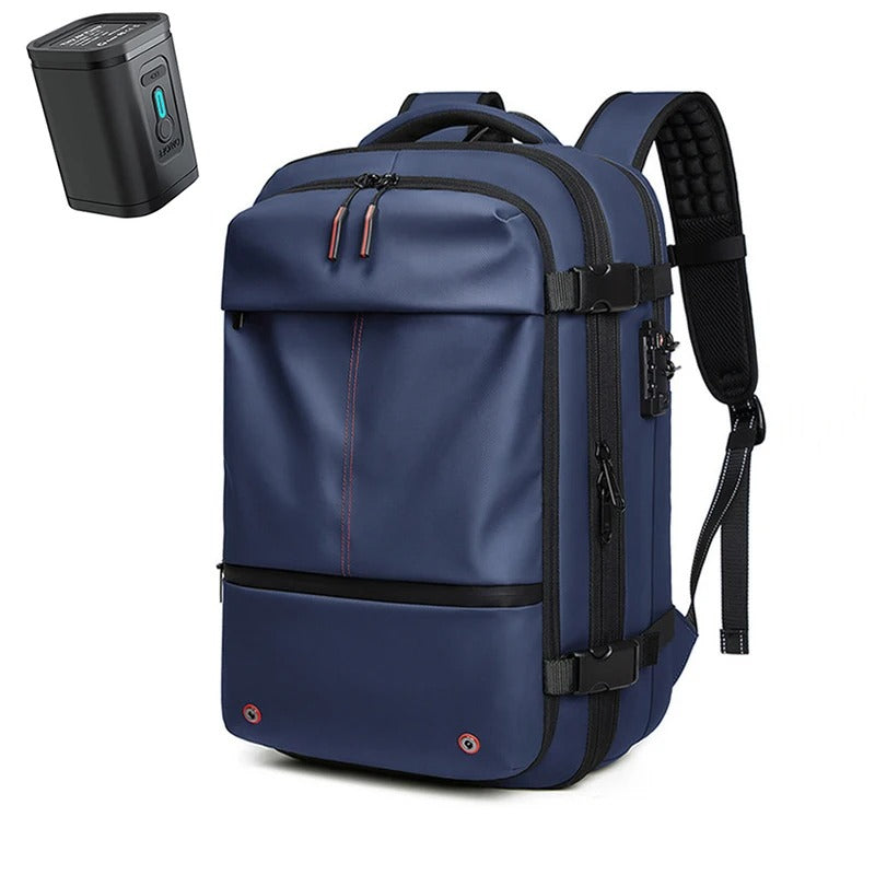 sac a dos voyage avion compression sous vide bleu pompe