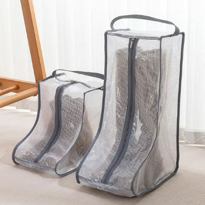sac pour ranger les chaussures gris transparent renforce poignée dessus