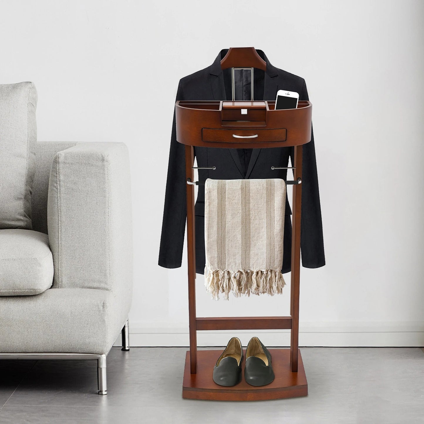 valet de chambre compartiment rangement telephone echarpe veste chaussure fauteuil