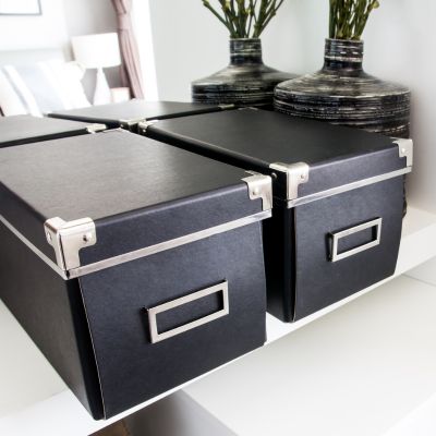 boite de rangement noir chambre étagère pot de fleur
