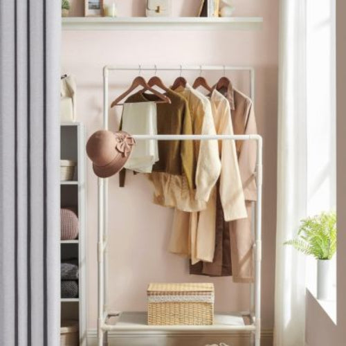 Penderie vetement double Barre Porte manteau Porte Vetement Chambre en Acier Charge 55kg