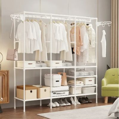 Penderie-avec-8-étagères-3-barres-de-tringles-et-4-crochets-cintres-idéal-pour-créer-un-dressing