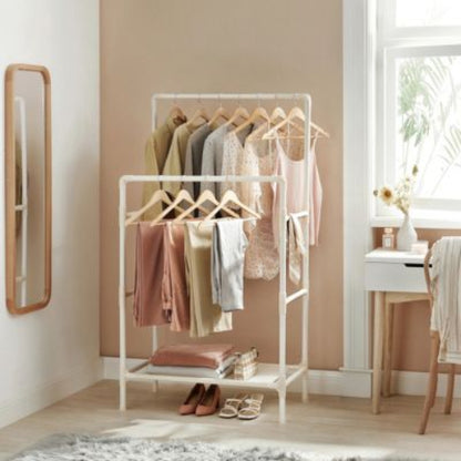 Portant vetement double barres blanc
