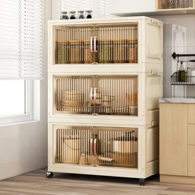 boite de rangement 3 caissons porte placard transparente contour blanc objet bien organise
