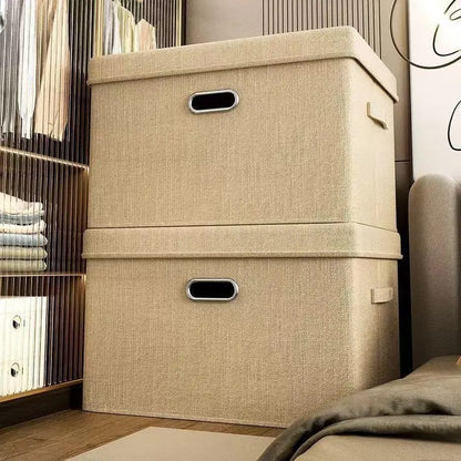 boîte de rangement beige pliable avec couvercle empile chambre