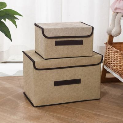 boite de rangement en tissu beige polyvalente empile boite