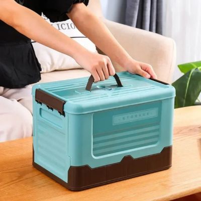 boite de rangement plastique bleu poignee dessus 2 charnieres fermetures