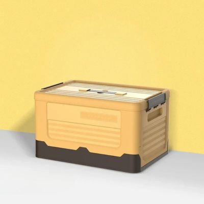 boite de rangement plastique jaune couvercle rebord renforcé marron