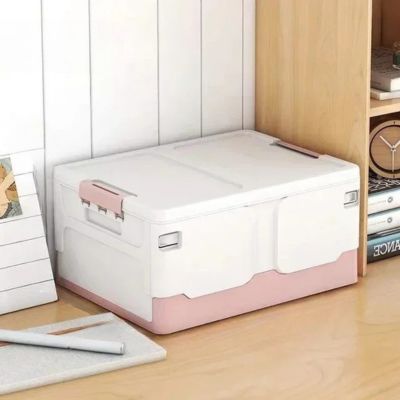 boite de rangement rose pliable en plastique couvercle opaque 2 charnieres