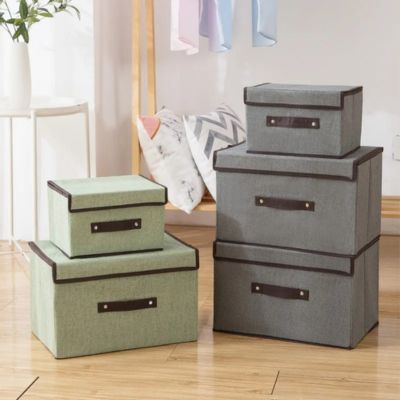 boite de rangementen tissu vert gris differente taille adaptable tout style deco