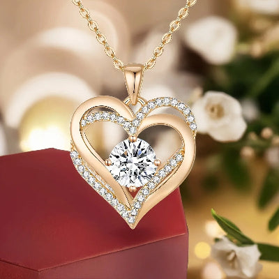 collier coeur double coeur brillant contour et milieu cœur