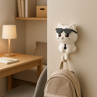 crochets muraux chat blanc accroche sac chambre adolescent