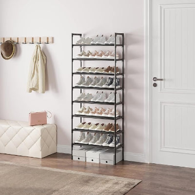 étagère à chaussures métal entrée porte manteau coffre rangement