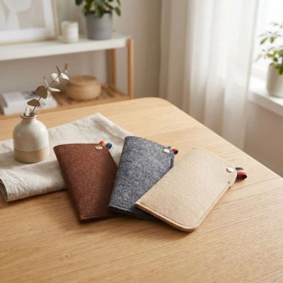 étui à lunette marron noir beige pose sur table