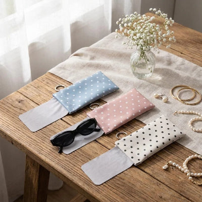 étuis à lunettes à pois pose table fleurs bijoux