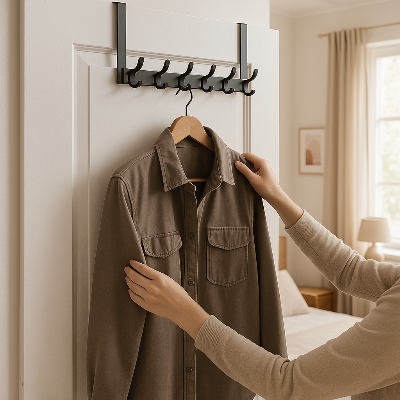 femme accroche chemise crochet porte chambre