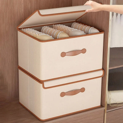femme ouvre boite de rangement tissu boite superposé dressing