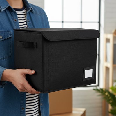 femme porte boite de rangement tissu pour la ranger