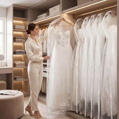 femme range housse dressing dans penderie
