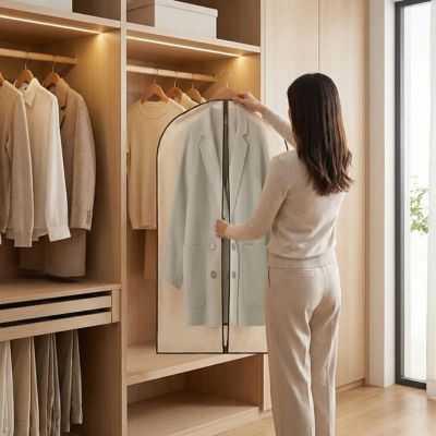 femme range housse vetement penderie dans dressing