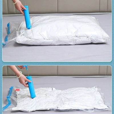 femme vide air sac sous vide vetement avec pompe a air 