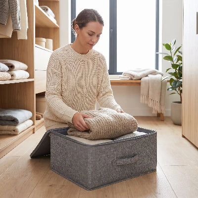 femme range pull boite de rangement pour vetements gris