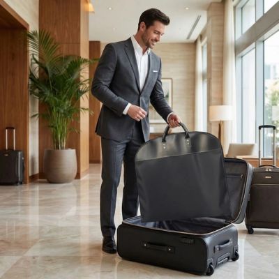 homme dans haule d'entre housse vetement voyage 
