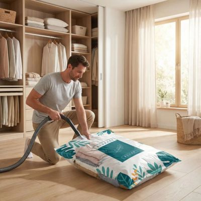 homme vide air aspirateur sac pour vetement sous vide