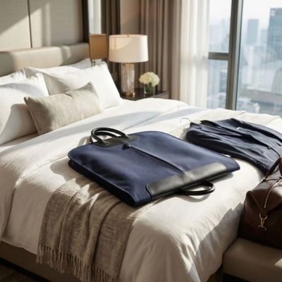 housse vetement voyage bleu marine pose lit