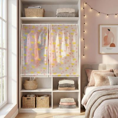 housses penderie vetements fleuri dans dressing fenetre lit