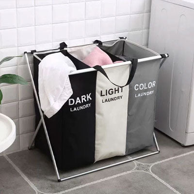 panier à linge buanderie rangement vêtement salle 3 compartiments