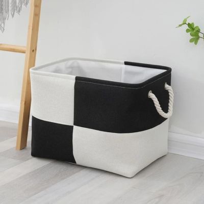 panier rangement blanc noir damier 2 poignées renforcées