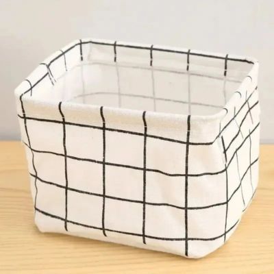 panier rangement blanc quadrillage noir 2 poignées renforcées polyvalent