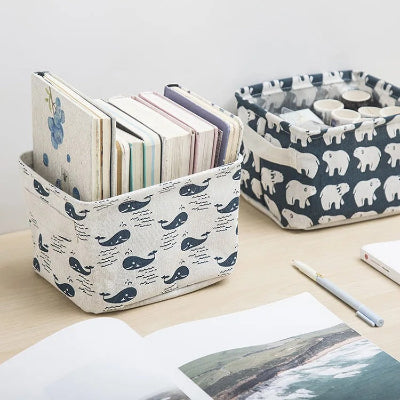 panier rangement tissu polyvalent baleine ours blanc robuste 2 poignées