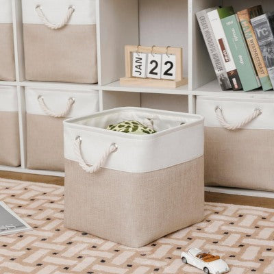 paniers de rangement blanc beige 2 poignées prêt étagère